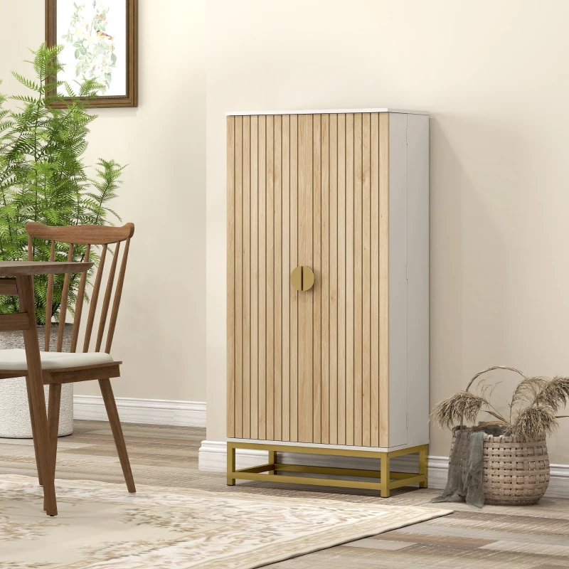 HOMCOM Armoire de cuisine meuble cuisine rangement avec 12 étagères à portes, étagères ajustables, 58x29x119,5cm, blanc(m-9)