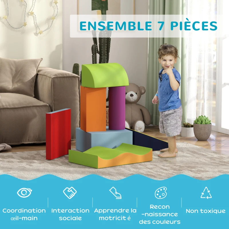 HOMCOM 7PCS Module motricité bébé parcours motricité bébé en mousse EPE pour enfants d'âge préscolaire, multicolore