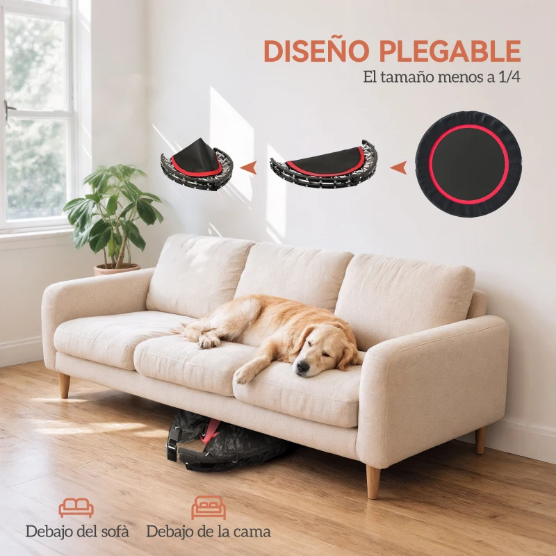 SPORTNOW Cama Elástica Plegable Ø102 cm con Mango Ajustable Marco de Acero para Entrenamiento Piernas Cuerpo Rojo y Negro