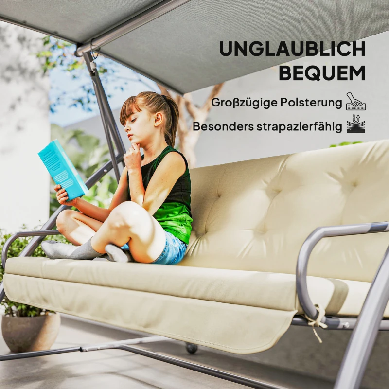 Outsunny Auflagen-Set für Hollywoodschaukel 170 cm Stuhlkissen Schaukelauflage Sitzkissen Gartenschaukel Gartenpolster Rückenkissen Seitenkissen Beige