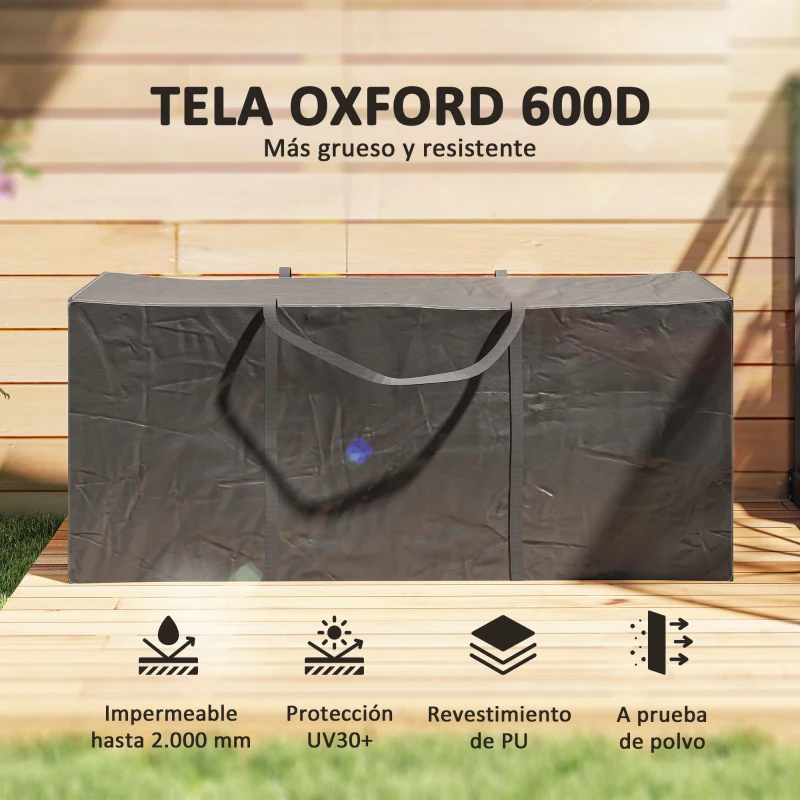 Outsunny Bolsa de Almacenamiento para Cojines de Jardín Impermeable 720L Oxford Resistente con Asas 125x40x55cm Negro
