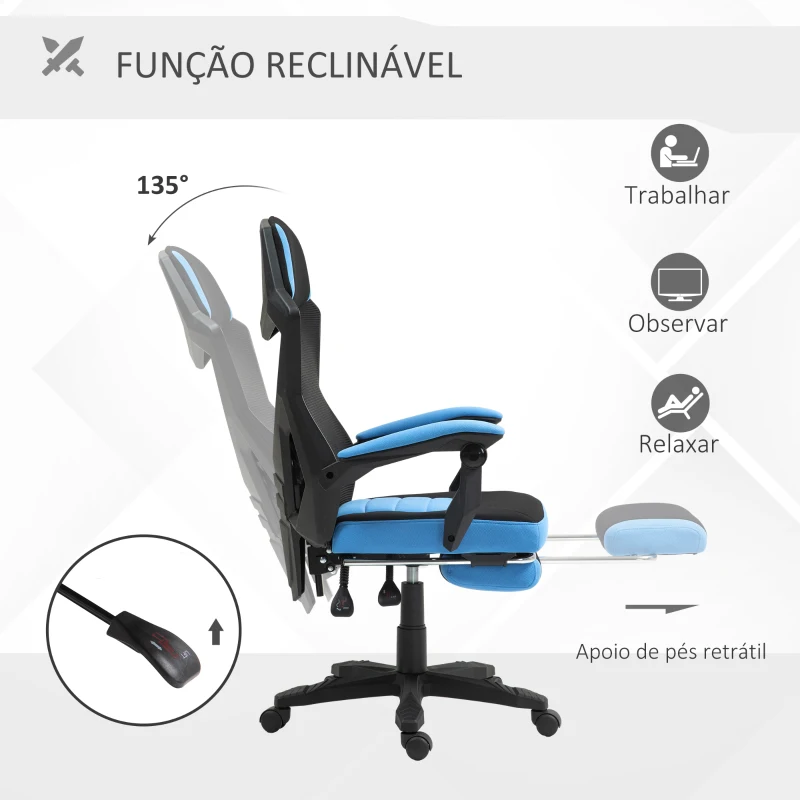 Vinsetto Cadeira de Escritório Ajustável em Altura Cadeira para Secretária Giratória de 360° Reclinável até 135° 58x72x108-118 cm Azul