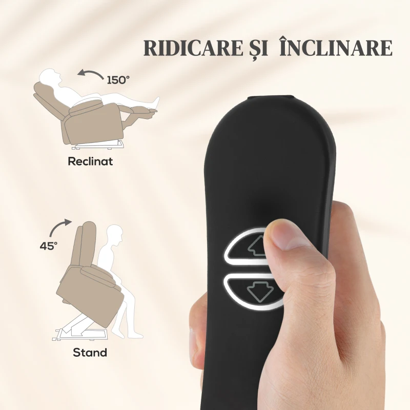 HOMCOM Fotoliu de Ridicare Masajant și Reclinabil cu 2 Buzunare și Telecomandă, 93x104x105 cm, Bej