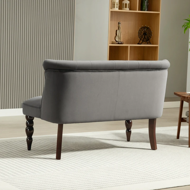 HOMCOM Velvet 2 Seater Sofa, Button Tufted Wingback Loveseat with Rubber Wood Legs for Living Room, Bedroom, Charcoal Grey