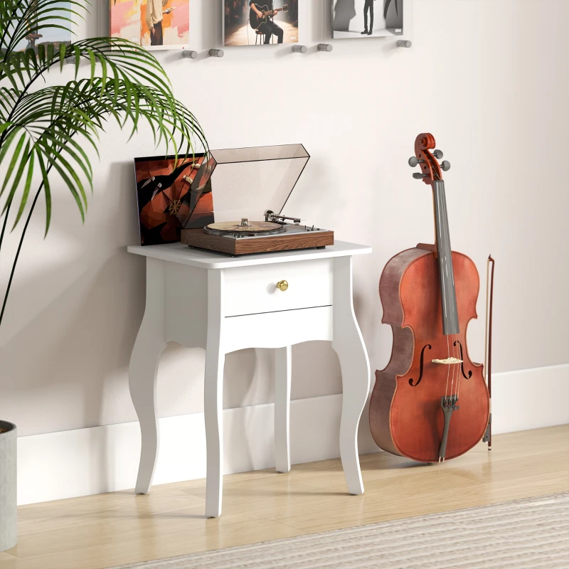 HOMCOM Măsuță de Living cu Sertar în Stil Francez 45x35x55 cm, Alb