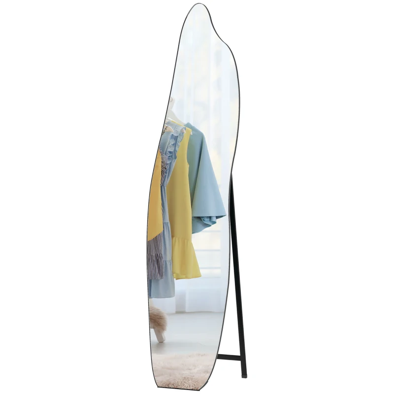 HOMCOM Miroir sur Pied en Pied sans Cadre Miroir sur Pied Forme Irrégulière avec Support 40x4x160 cm Noir et Argent