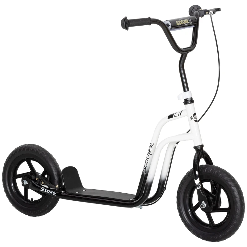 HOMCOM Monopatín para Niños 5-12 Años con Freno, Caballete y Manillar Ajustable, 129x52x80-88 cm, Blanco y Negro