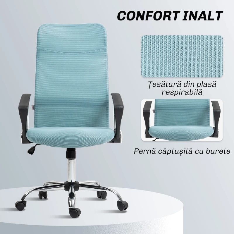 HOMCOM Scaun de Birou Ergonomic cu Înălțime Reglabilă și Spătar din Plasă, Verde