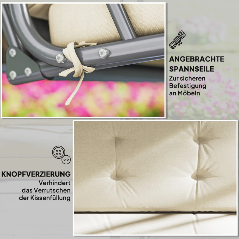 Outsunny Auflagen-Set für Hollywoodschaukel 170 cm Stuhlkissen Schaukelauflage Sitzkissen Gartenschaukel Gartenpolster Rückenkissen Seitenkissen Beige