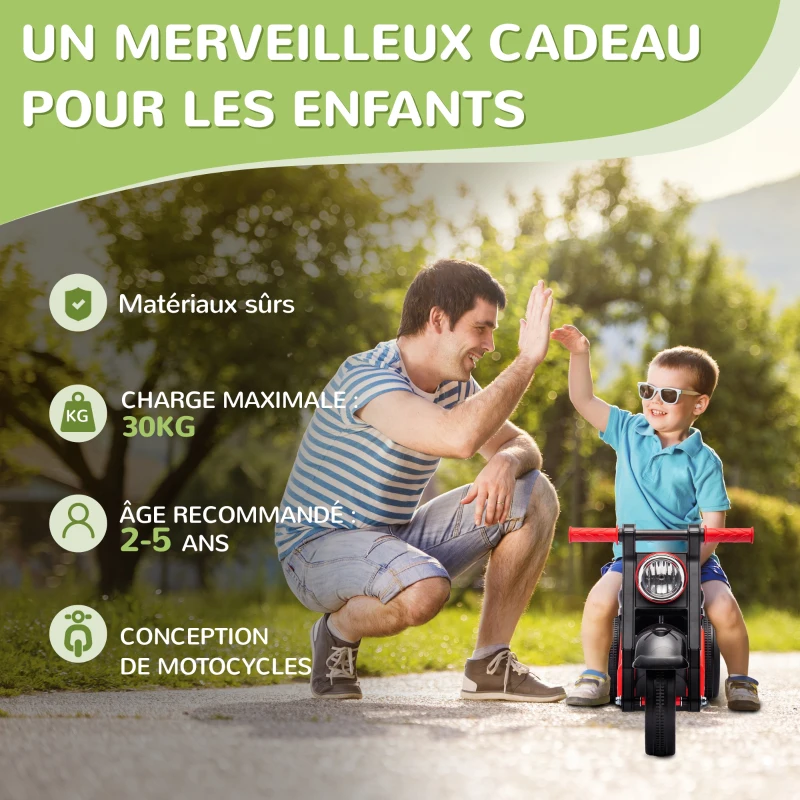 AIYAPLAY Moto porteur enfant moto draisiènne avec musique et bulles roues larges pour enfants de 2 à 5 ans 80 x 35,5 x 42 cm noir
