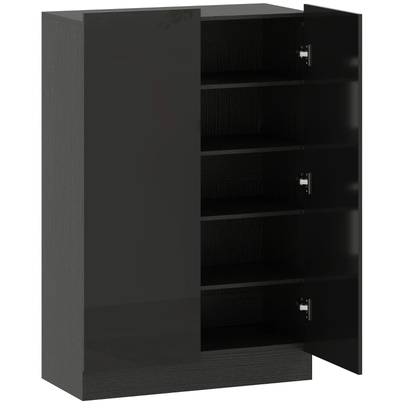 HOMCOM Meuble à chaussures d'entrée avec 2 portes à fermeture douce et étagères réglables pour 20 paires de chaussures noir brillant