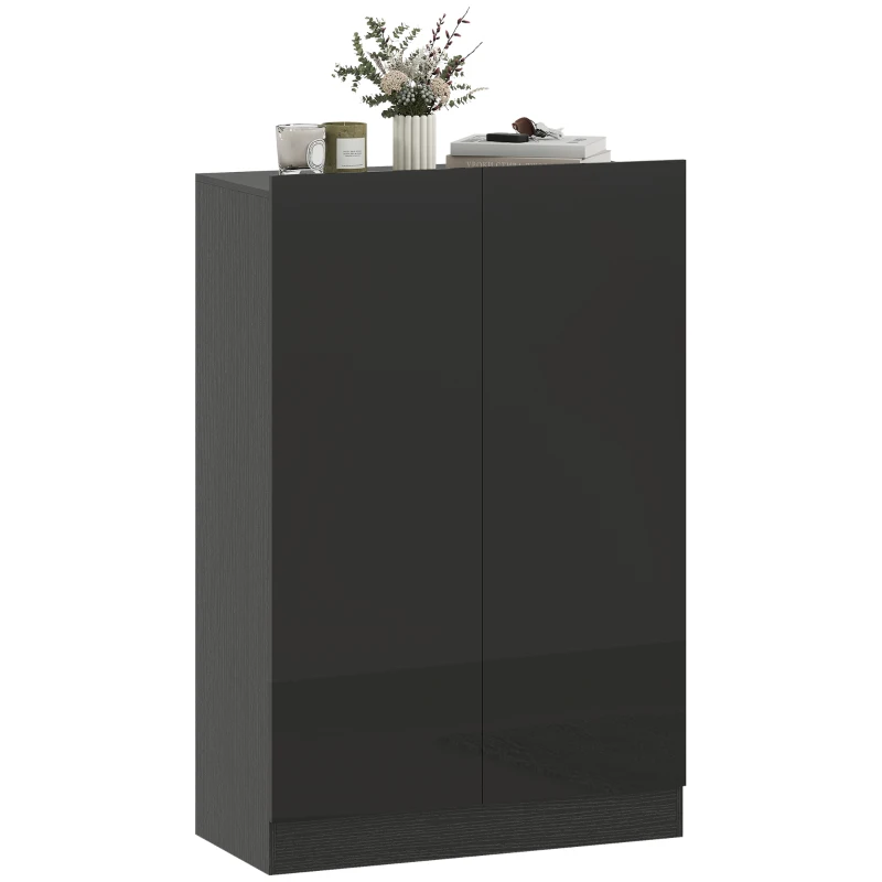 HOMCOM Portascarpe Ingresso con 2 Ante con Chiusura Soft e Ripiani Regolabili per 20 Paia di Scarpe Nero Lucido