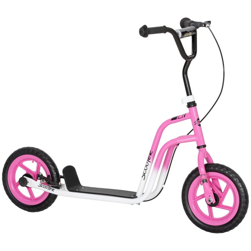 AIYAPLAY Monopattino per Bambini con Manubrio Regolabile, Grandi Ruote, Supporto per Parcheggio, Freno a Mano, per Bambini dai 5 ai 12 Anni, Rosa