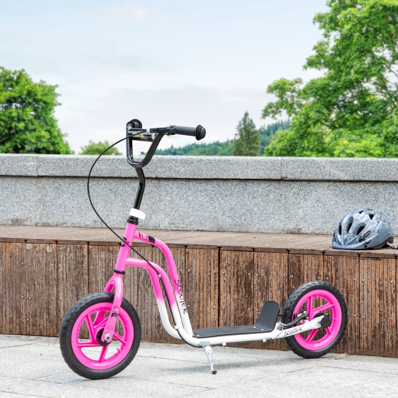 AIYAPLAY Kinderroller met verstelbaar stuur, grote wielen, parkeerstandaard, handrem, voor kinderen van 5-12 jaar, Roze(m-8)