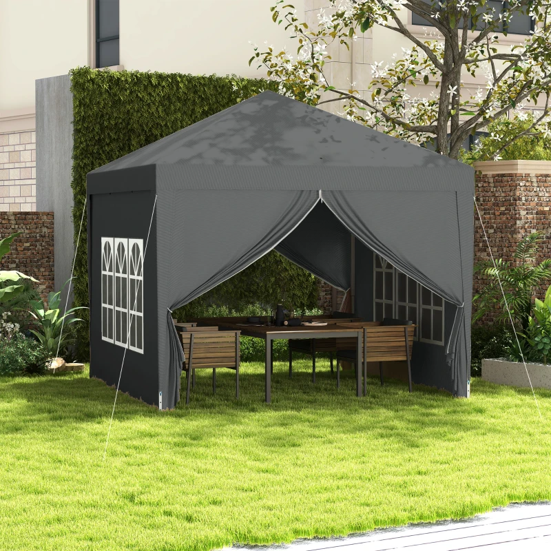 Outsunny Tonnelle tente de réception barnum pop-up pliant 3 x 3 m 4 parois amovibles + sac de transport gris