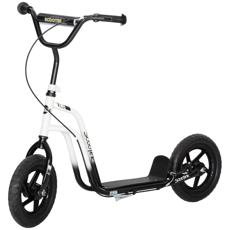 HOMCOM Trottinette pour Enfants 5-12 Ans avec Frein, Béquille et Guidon Réglable, 129x52x80-88 cm, Blanc et Noir
