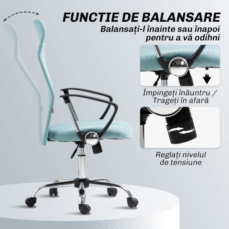 HOMCOM Scaun de Birou Ergonomic cu Înălțime Reglabilă și Spătar din Plasă, Verde