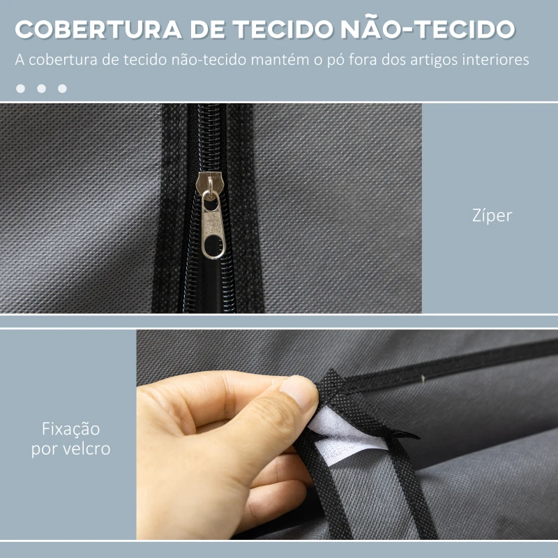 HOMCOM Roupeiro de Tecido Dobrável com 8 Prateleiras de Armazenamento e 2 Barras de Pendurar 125x43x162,5 cm Cinzento
