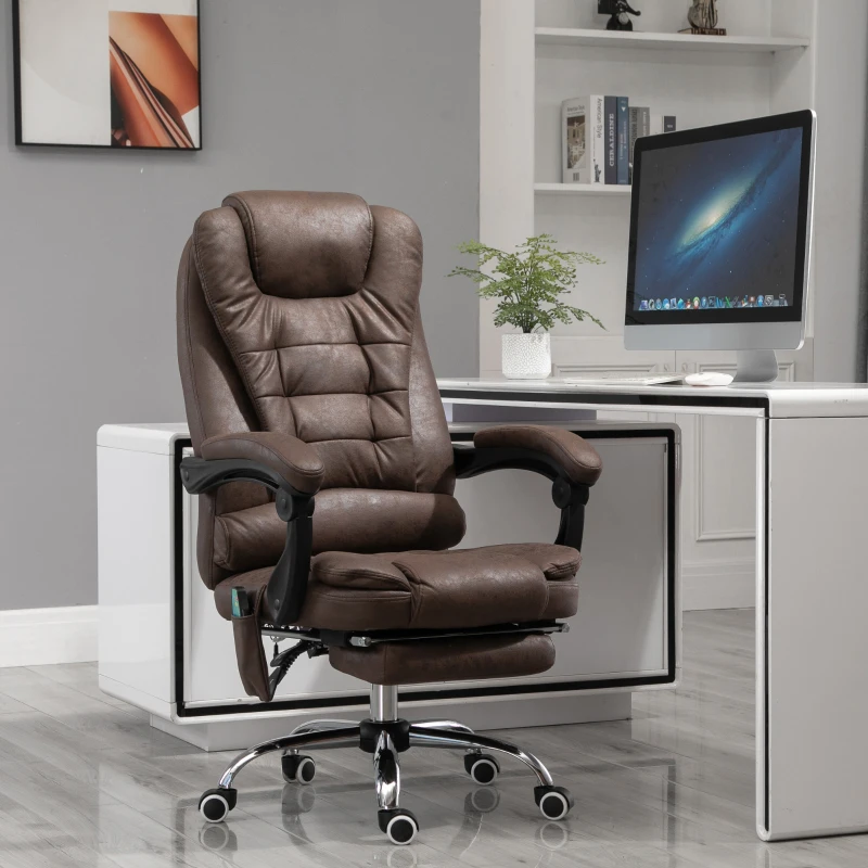 Vinsetto Fauteuil de bureau direction massant chauffant hauteur réglable dossier inclinable toile de microfibre marron(m-10)