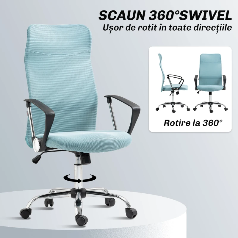 HOMCOM Scaun de Birou Ergonomic cu Înălțime Reglabilă și Spătar din Plasă, Verde