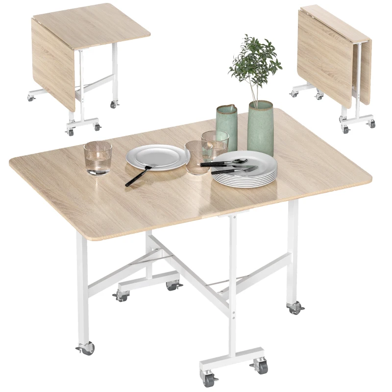 HOMCOM 4-6 Person Drop Leaf Dining Table - Oak