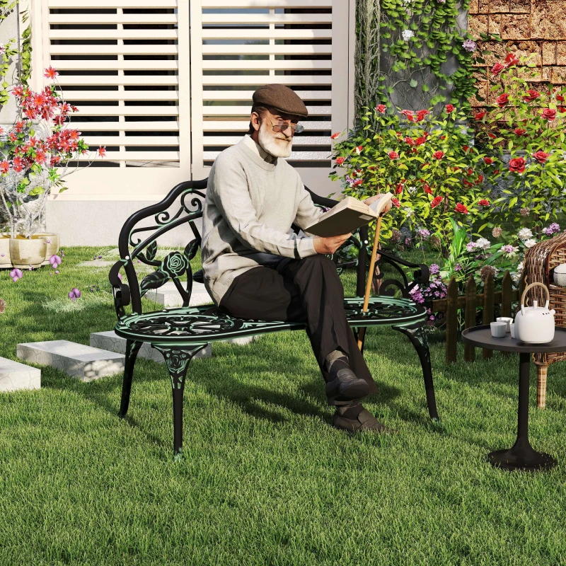 Outsunny Tweedezits Tuinbank 100 cm, Antiek Groen voor Tuin Comfort voor Gezins en Rustbank