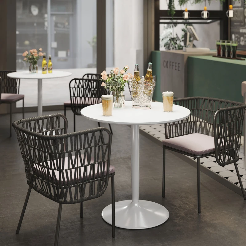 HOMCOM Mesa de Comedor Redonda Mesa de Cocina para 2 Personas con Base de Acero y Almohadilla Antideslizante Ø80x75 cm Blanco