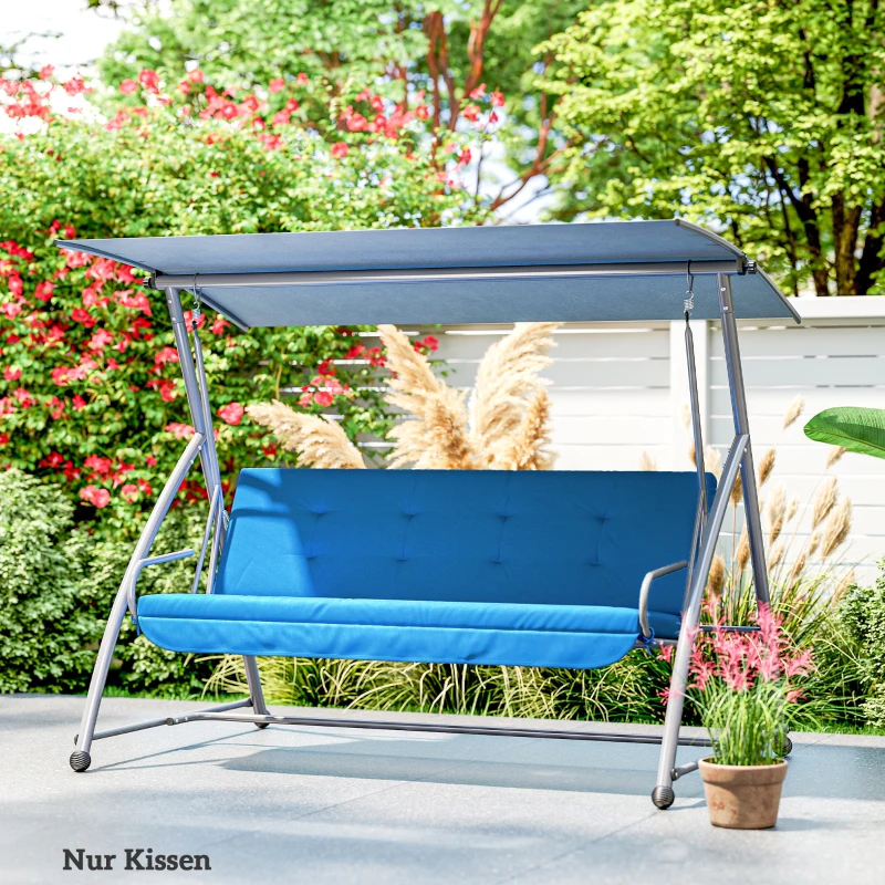 Outsunny Auflagen-Set für Hollywoodschaukel 170 cm Stuhlkissen Schaukelauflage Sitzkissen Gartenschaukel Gartenpolster Rückenkissen Seitenkissen Blau