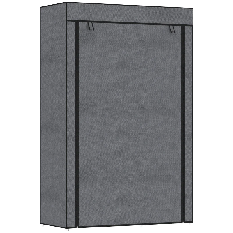 HOMCOM Roupeiro de Tecido Dobrável com 6 Prateleiras e 1 Barra de Pendurar para Dormitório Vestidor 103x43x162,5 cm Cinzento
