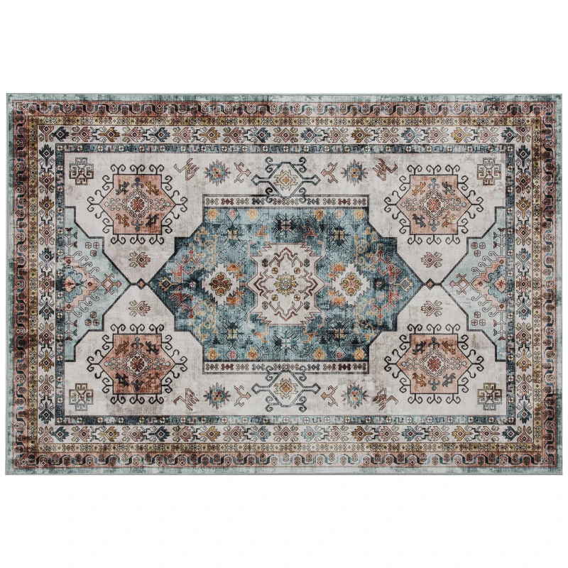 HOMCOM Covor Vintage Antiderapant și Lavabil cu Fir Scurt 230x160cm Multicolor
