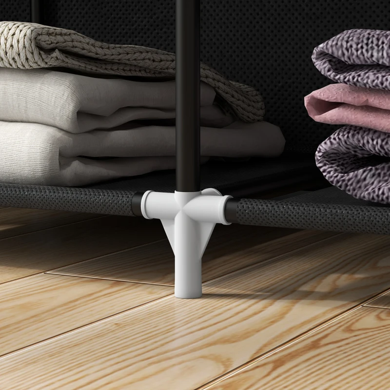 HOMCOM Roupeiro de Tecido Dobrável com 8 Prateleiras de Armazenamento e 2 Barras de Pendurar 125x43x162,5 cm Preto
