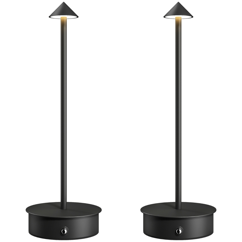 HOMCOM Conjunto de 2 Candeeiros de Mesa Recarregáveis por USB Reguláveis com Controlo Táctil 3000K/4500K/6500K Ø10x30 cm Preto