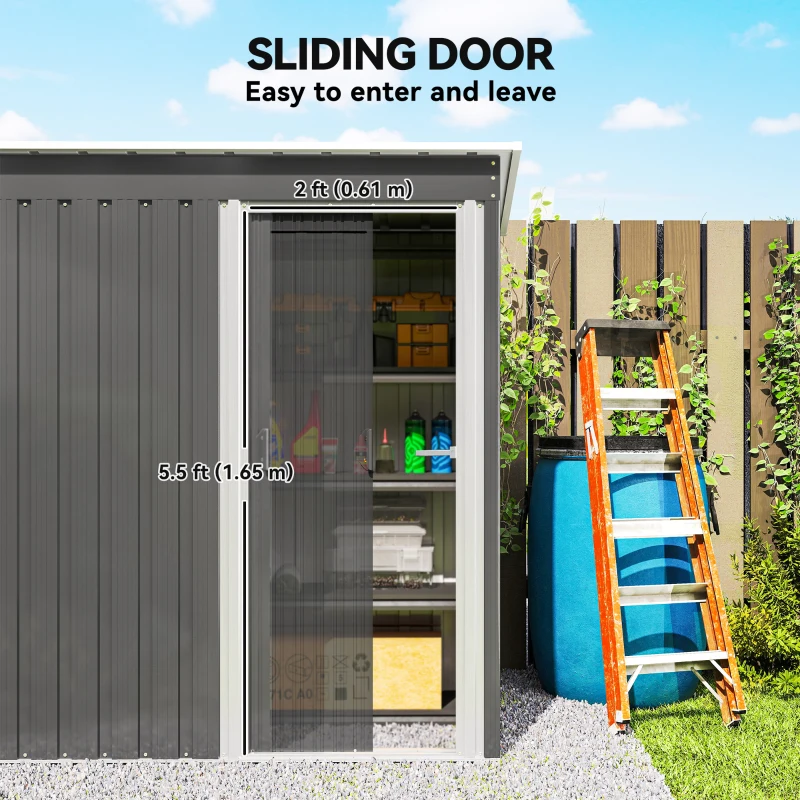 Outsunny 5 x 3ft Garden Storage Shed with Sliding Door and Sloped Roof Outdoor Equipment Tool, Light Grey