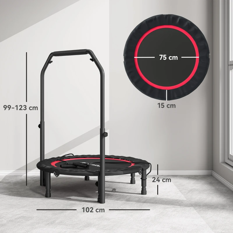 SPORTNOW Cama Elástica Plegable Ø102 cm con Mango Ajustable Marco de Acero para Entrenamiento Piernas Cuerpo Rojo y Negro