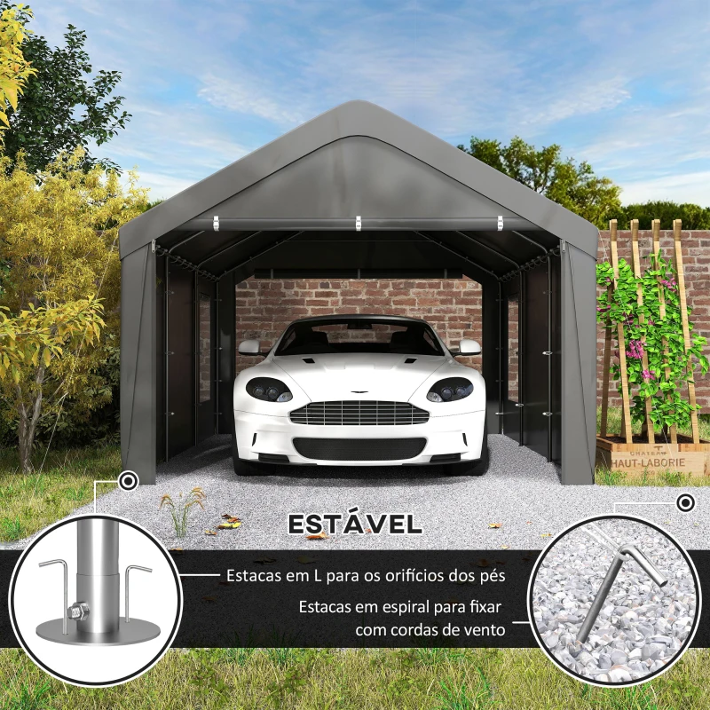 Outsunny Tenda Garagem Tenda para Carro 6x3,6 m Impermeável com Tecido PE Resistente Estrutura de Aço Paredes Removíveis Cinzento Escuro