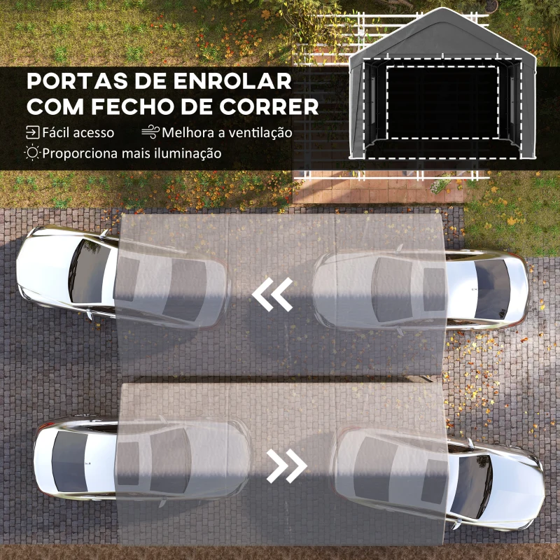 Outsunny Tenda Garagem Tenda para Carro 6x3,6 m Impermeável com Tecido PE Resistente Estrutura de Aço Paredes Removíveis Cinzento Escuro