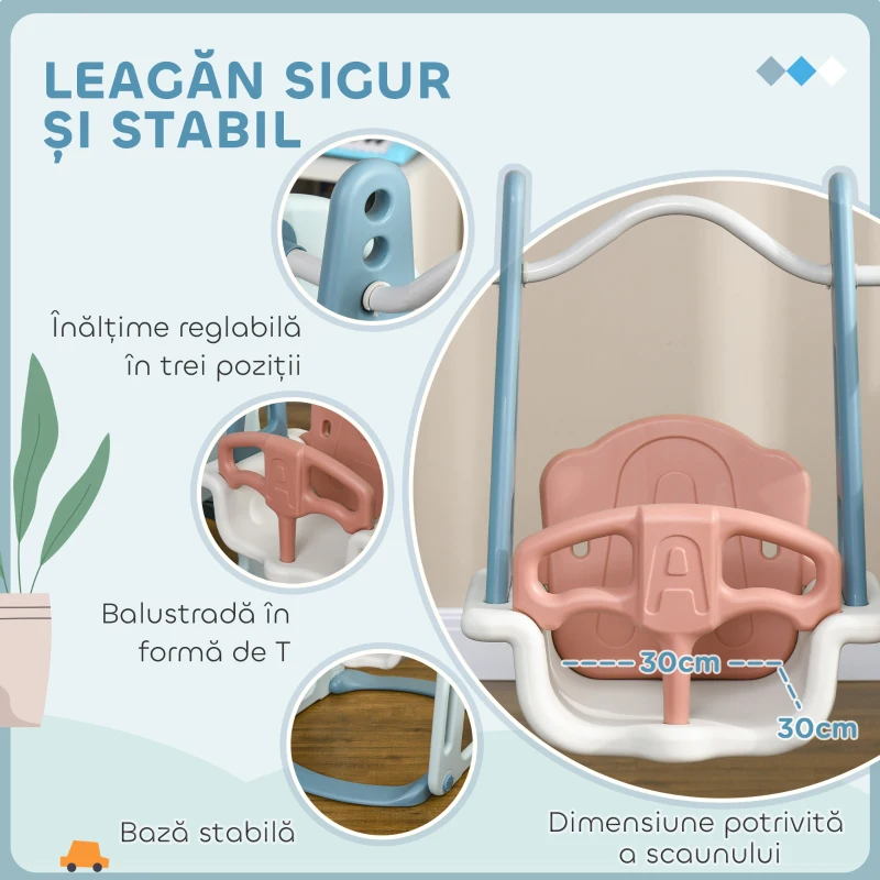 HOMCOM Set de Joacă pentru Copii cu Leagăn, Tobogan, Coș de Baschet și Scară, 150x190x100 cm, Multicolor