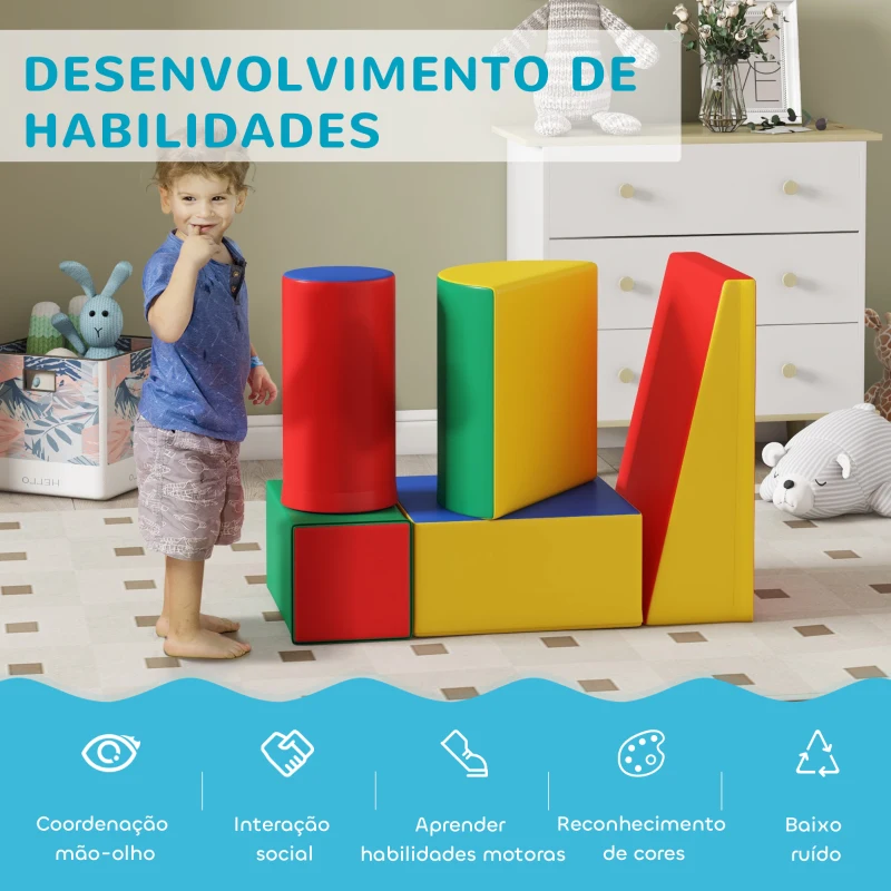 HOMCOM Conjunto de 5 Blocos de Psicomotricidade para Crianças Blocos de Construção Brinquedo para Aprendizagem Multicor