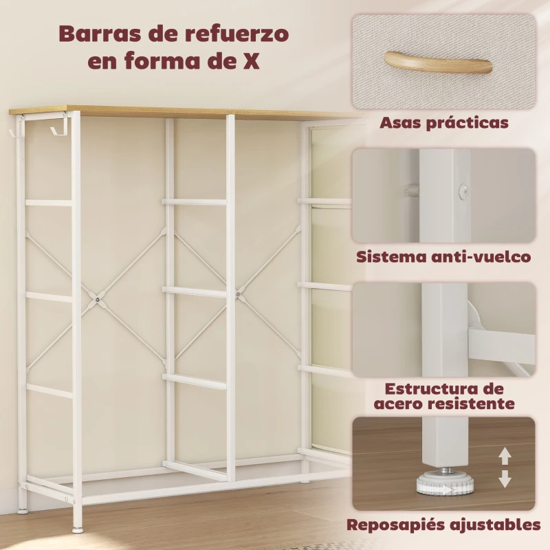 HOMCOM Cajonera de Tela Cómoda con 8 Cajones 4 Bolsillos Laterales 2 Ganchos y Estructura de Acero Beige