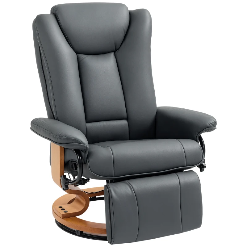 HOMCOM Sillón reclinable con función de inclinación, giratorio, hasta 150 kg, revestimiento de cuero artificial, marco de acero, Gris oscuro