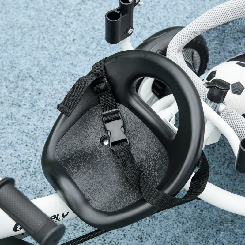 HOMCOM Triciclo para Bebés 2 em 1 de +12 Meses com Capota Dobrável Guiador Telescópico e Removível Bolsa e Porta-Garrafas Verde Água