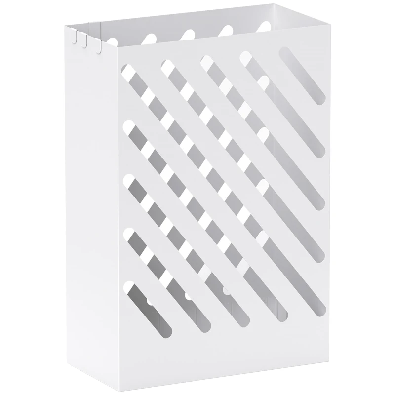 HOMCOM Suporte para Guarda-Chuvas de Aço Galvanizado Estreito com Bandeja de Gotejamento Removível 4 Ganchos 28x14x41 cm Branco