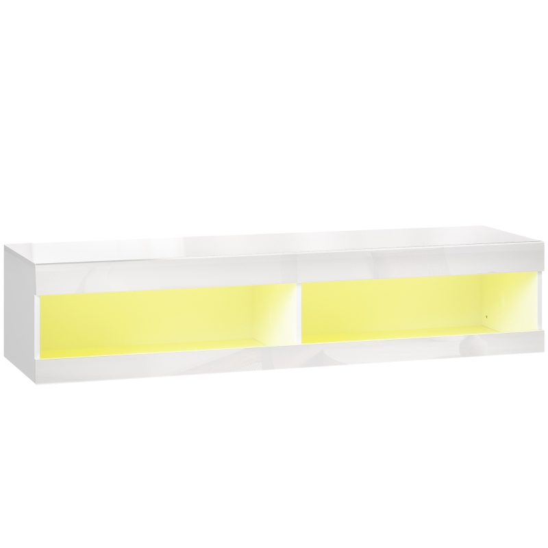 HOMCOM Mobile TV a Muro con Illuminazione LED RGB a 16 Colori, con Scomparti Aperti, per TV da 55-60 Pollici, 140 x 40 x 30 cm, Bianco Lucido