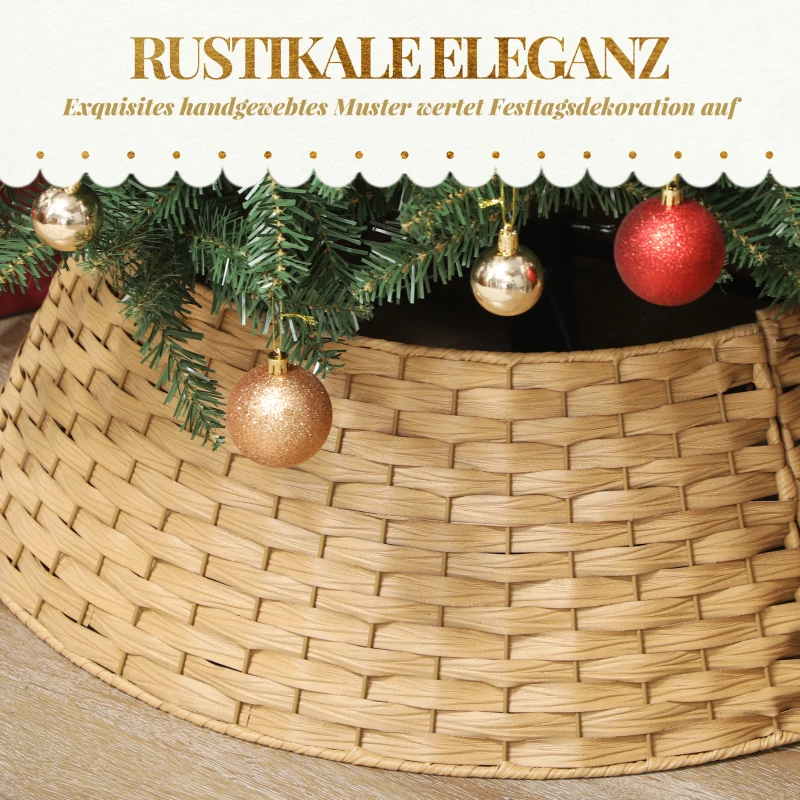 HOMCOM kerstboomrok, Ø 68cm kerstboomkraag van kunststof, voor de kerstboomstandaard, afdekking voor kerstboomvoet voor thuis, feest, decoratie, natuurhout