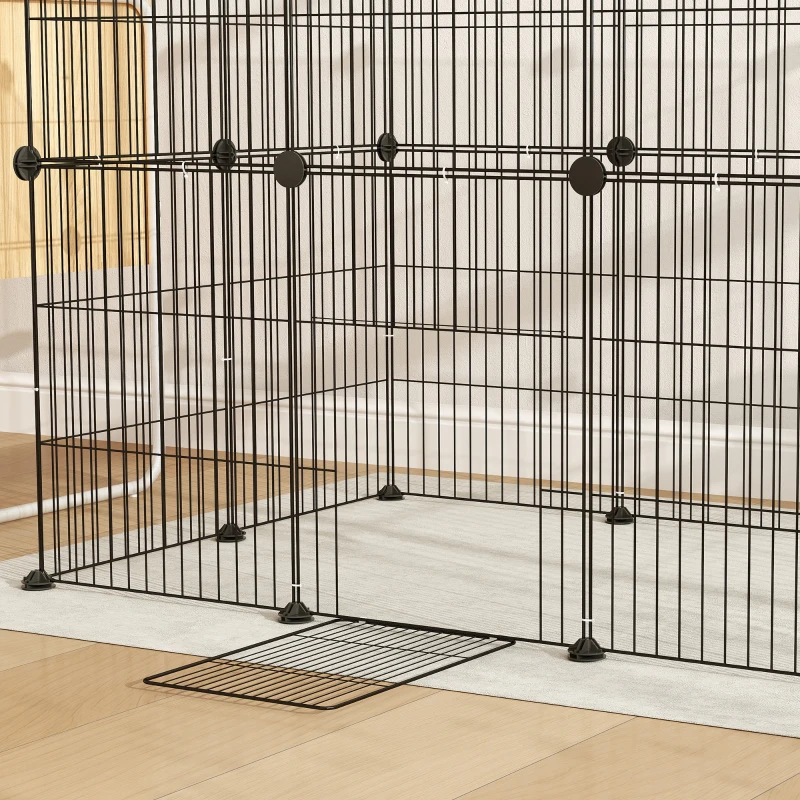 PawHut Jaula para Animales Pequeños Valla Metálica Modular para Mascotas con Puerta y Paneles de Acero 120x60x80 cm Negro