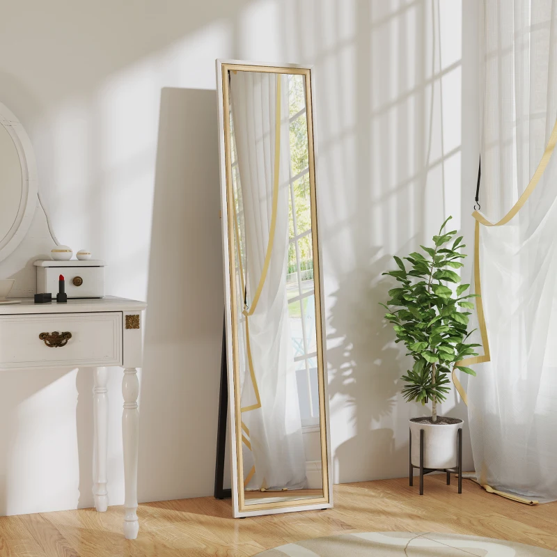 HOMCOM Specchio a Figura Intera con Cornice 157x37 cm, Bianco e Legno Naturale