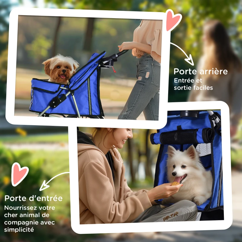 PawHut Poussette buggy pliable animaux porte-gobelet panier de rangement tissu 600D Oxford acier 75 x 45 x 97 cm bleu