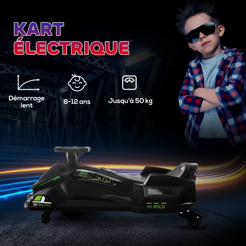 HOMCOM Kart électrique pour enfant 12V, karting enfant, vitesse réglable 3-8 km/h, mode de dérive, 90 x 53 x 99 cm, bleu(m-7)