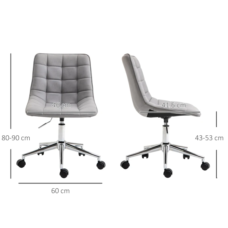 Vinsetto Armless Office Chair, Computer Desk Chair with Adjustable Height, Swivel Wheels, Light Grey