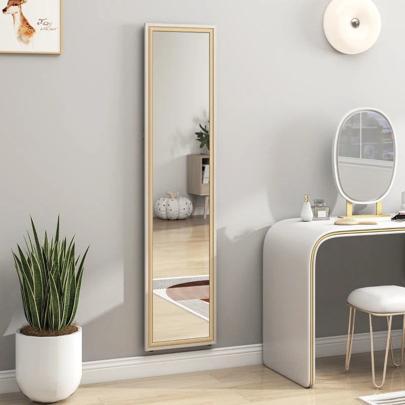 HOMCOM Specchio a Figura Intera con Cornice 157x37 cm, Bianco e Legno Naturale